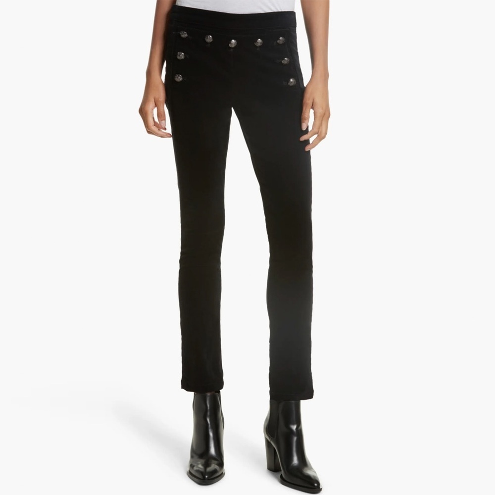 Veronica Beard - Jane Skinny Velvet Sailor Pants W/ Button Trim In Black